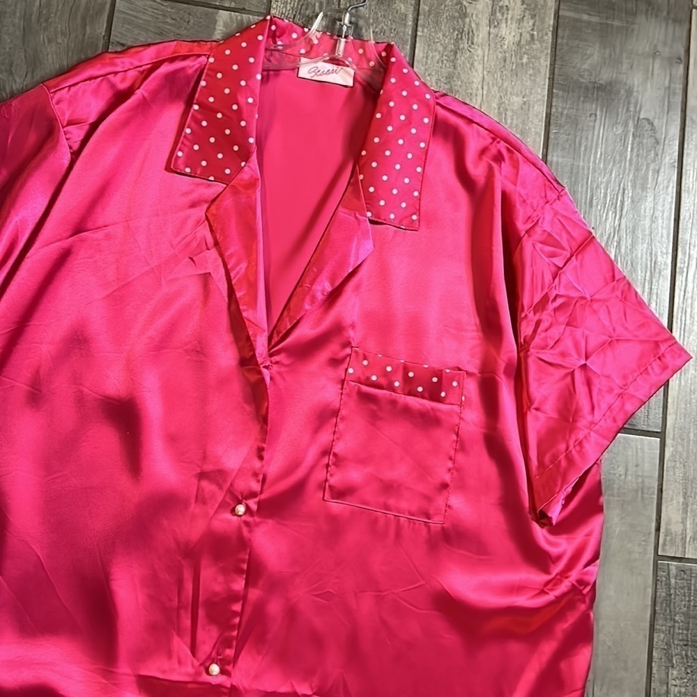 Vintage Arnold Scaasi Barbie Pink pearl button short sleeve shirt dress plus 1X